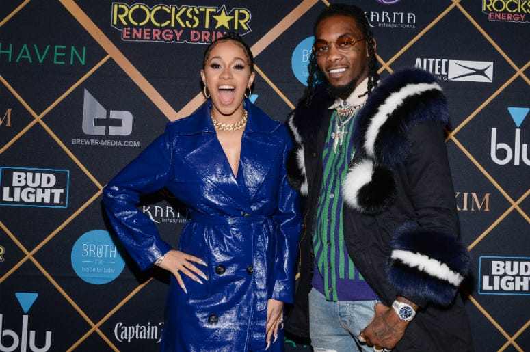 Cardi B and Offset of Migos walking on the red carpet at the The 2018 MAXIM Party held at Schaffer-Richardson Building on February 3, 2018 in Minneapolis, Minnesota. Cardi B and Offset of Migos walking on the red carpet at the The 2018 MAXIM Party held at Schaffer-Richardson Building on February 3, 2018 in Minneapolis, Minnesota.