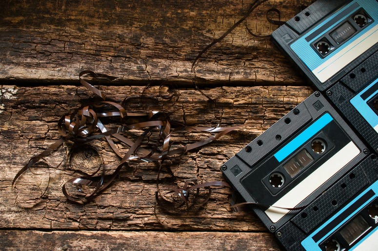 Background of old cassettes and tapes Background of old cassettes and tapes