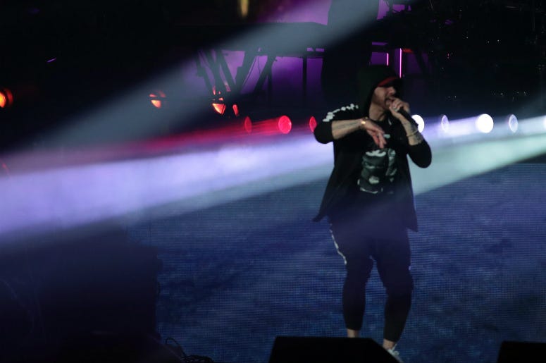 Eminem performs at the Coachella Valley music and Arts Festival at Empire Polo Club. Eminem performs at the Coachella Valley music and Arts Festival at Empire Polo Club.