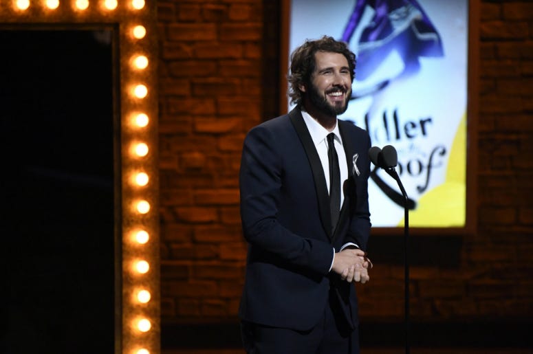 Josh Groban is a presenter during the 70th Tony Awards at the Beacon Theatre. Josh Groban is a presenter during the 70th Tony Awards at the Beacon Theatre.