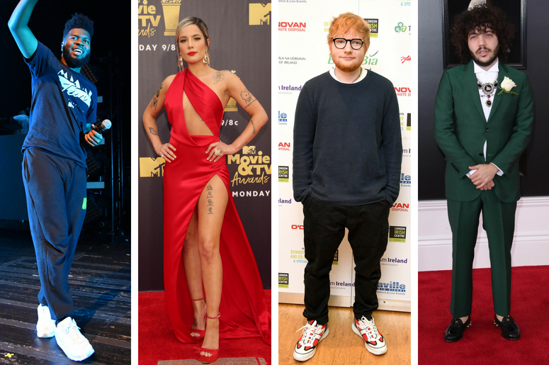 Khalid | Halsey | Ed Sheeran | Benny Blanco Khalid performs at the The Fillmore Miami Beach at Jackie Gleason Theater. Halsey 2018 MTV Movie And TV Awards held at Barker Hangar. Ed Sheeran arrives at the London Irish Centre in Camden Square, London. Benny Blanco arrives at the 60th Annual Grammy Aw
