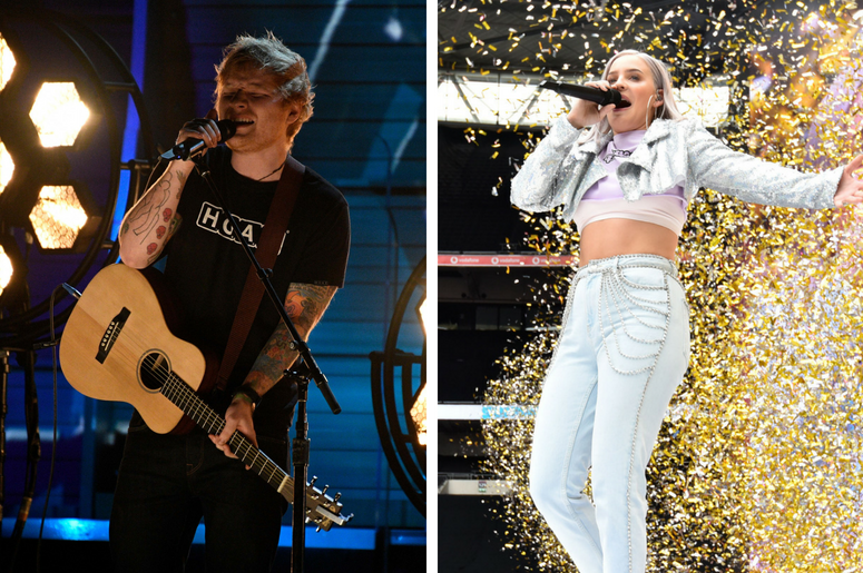 Ed Sheeran | Anne-Marie Feb 12, 2017; Los Angeles, CA, USA; Ed Sheeran performs during the 59th Annual Grammy Awards at Staples Center. / 6/9/2018 - Anne-Marie during Capital's Summertime Ball with Vodafone at Wembley Stadium, London. This summer's hottest artists performed live