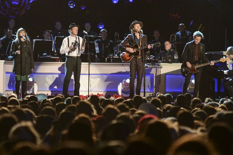 The Lumineers perform during the 94th annual lighting of the National Christmas Tree on the Ellipse of the National Mall, In Washington, DC on December 1, 2016 The Lumineers perform during the 94th annual lighting of the National Christmas Tree on the Ellipse of the National Mall, In Washington, DC on December 1, 2016