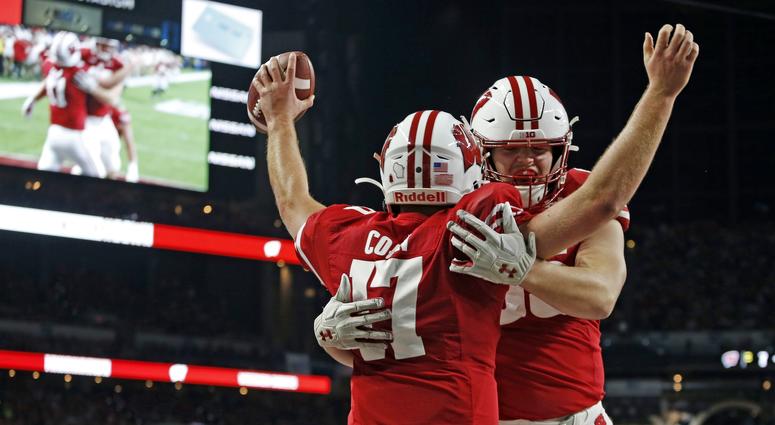 Jack Coan and Cormac Sampson celebrate a TD