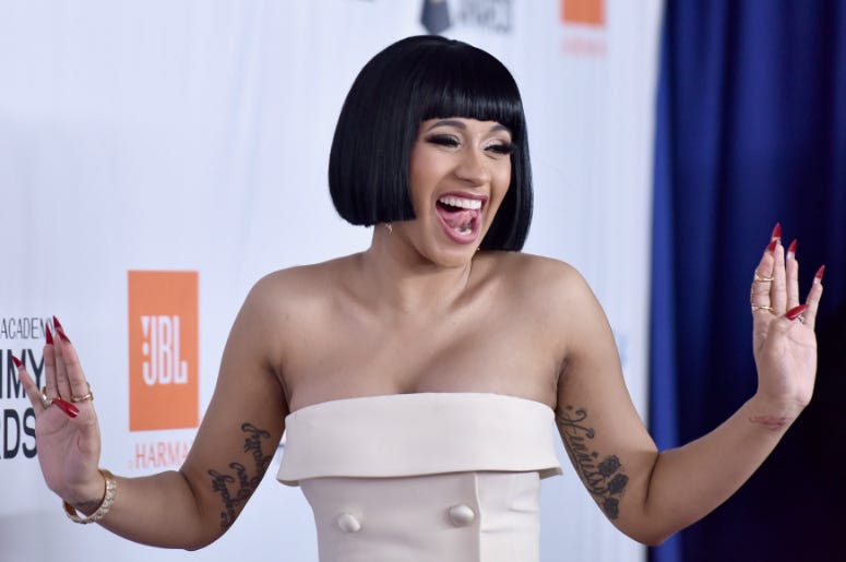 Cardi B attends the Clive Davis and Recording Academy Pre-GRAMMY Gala and GRAMMY Salute to Industry Icons Honoring Jay-Z on January 27, 2018 Cardi B attends the Clive Davis and Recording Academy Pre-GRAMMY Gala and GRAMMY Salute to Industry Icons Honoring Jay-Z on January 27, 2018