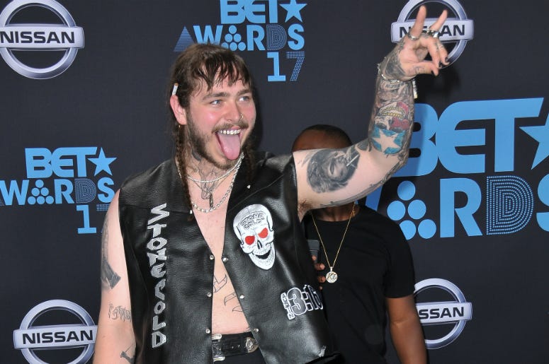 Post Malone at the 2017 BET Awards held at Microsoft Theater on June 25, 2017 in Los Angeles, CA, USA Post Malone at the 2017 BET Awards held at Microsoft Theater on June 25, 2017 in Los Angeles, CA, USA