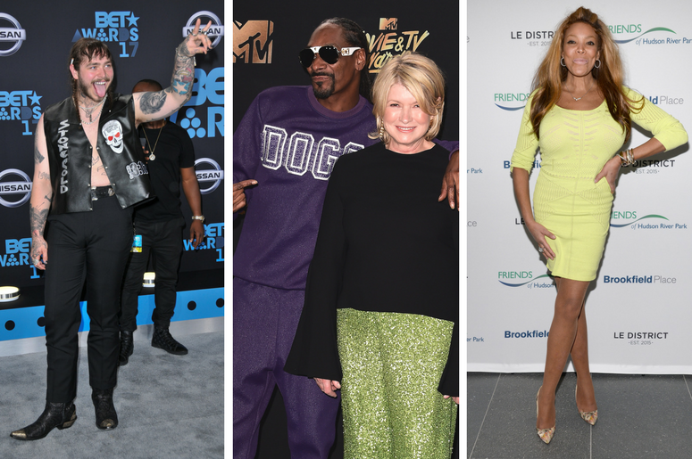 Post Malone, Snoop Dogg, Martha Stewart, Wendy Williams Post Malone at the 2017 BET Awards / Snoop Dogg and Martha Stewart at the 2017 MTV Movie & TV Awards / Wendy Williams attends the Friends Of Hudson River Park's Spring Fling