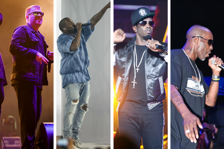 Run The Jewels, Kanye West, Sean "Diddy" Combs, DMX. Run The Jewels, Kanye West, Sean "Diddy" Combs, DMX.
