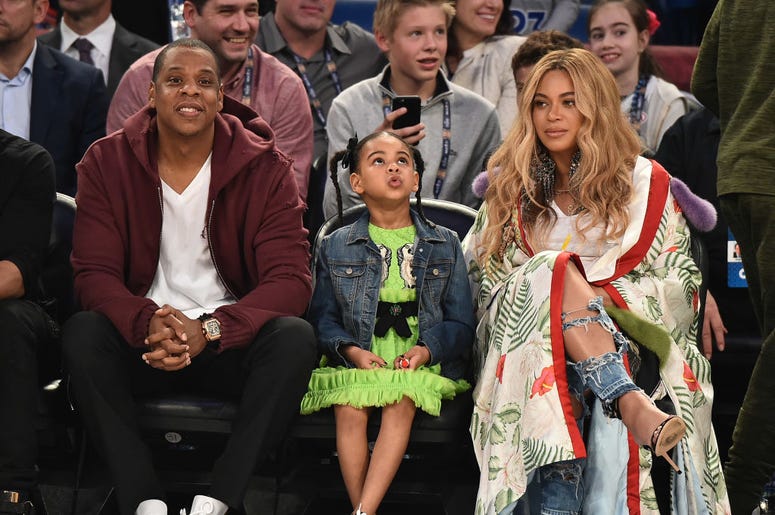 Jay Z, Blue Ivy Carter and Beyonce Knowles attend the 66th NBA All-Star Game at Smoothie King Center on February 19, 2017 Jay Z, Blue Ivy Carter and Beyonce Knowles attend the 66th NBA All-Star Game at Smoothie King Center on February 19, 2017
