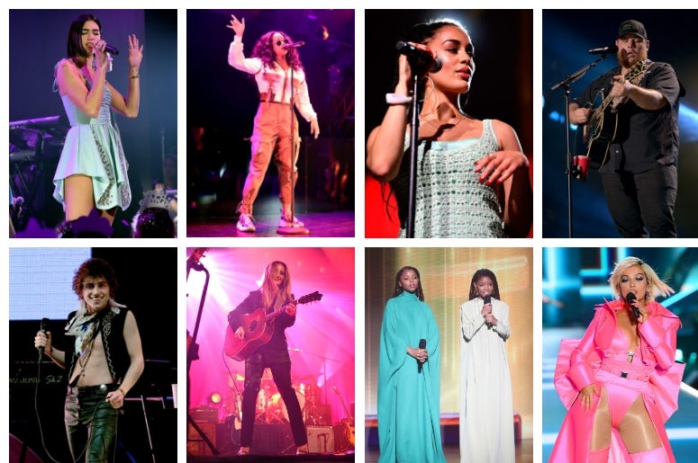Dua Lipa, H.E.R., Jorja Smith, Luke Combs, Bebe Rexha, Chloe X Halle, Margo Price, Greta Van Fleet Dua Lipa, H.E.R., Jorja Smith, Luke Combs, Bebe Rexha, Chloe X Halle, Margo Price, Greta Van Fleet