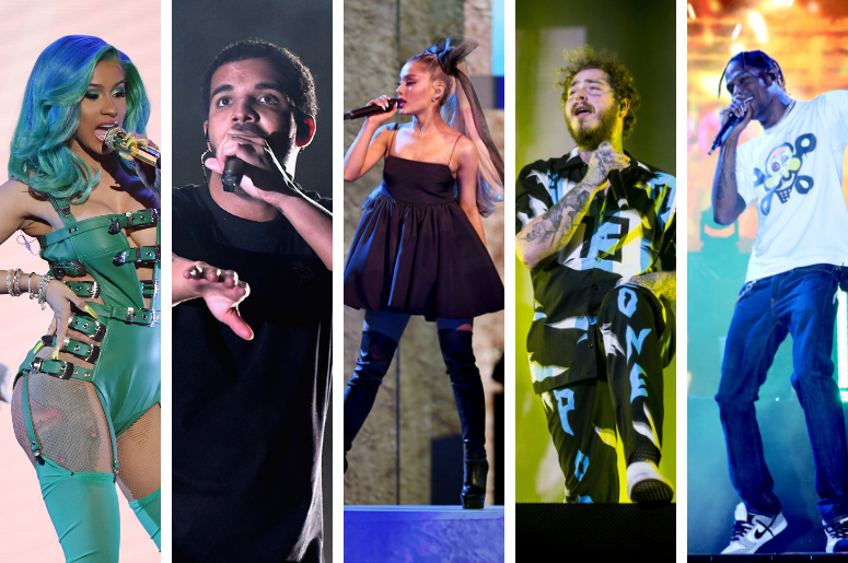 Cardi B, Drake, Ariana Grande, Post Malone, Travis Scott Cardi B, Drake, Ariana Grande, Post Malone, Travis Scott