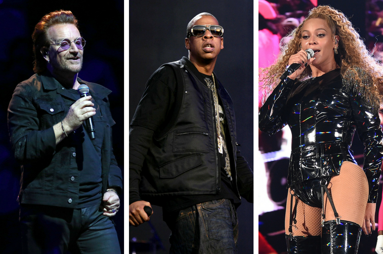 Bono | JAY-Z | Beyoncé Bono of U2 performs in concert at Madison Square Garden in New York / Beyonce performs at the 2018 Coachella Valley Music And Arts Festival at Indio Polo Grounds / Jay Z