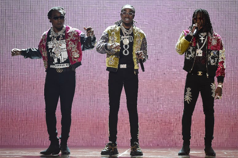 Migos LOS ANGELES - JUNE 24: Migos perform on the 2018 BET Awards at the Microsoft Theater on June 24, 2018 in Los Angeles, California.