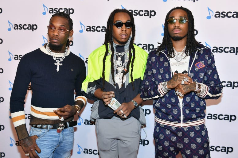 Migos BEVERLY HILLS, CA - JUNE 21: (L-R) Offset, Takeoff and Quavo of Migos attend the 31st Annual ASCAP Rhythm & Soul Music Awards at the Beverly Wilshire Four Seasons Hotel on June 21, 2018 in Beverly Hills, California.