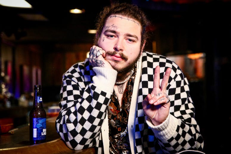 Post Malone Post Malone behind the scenes before his Bud Light Dive Bar Tour show in Nashville at Footsies Dive Bar on March 20, 2018 in Los Angeles, California.