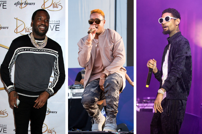 Meek Mill | Jeremih | PnB Rock Meek Mill attends the launch of Exclusive Drai Live Concert Residency at Drai's Nightclub, Las Vegas on July 7, 2018. Jeremih (Jeremy Felton) on September 24, 2016, in Las Vegas, Nevada. PnB Rock (Rakim Allen) Freshmen Concert at UIC Pavilion on September
