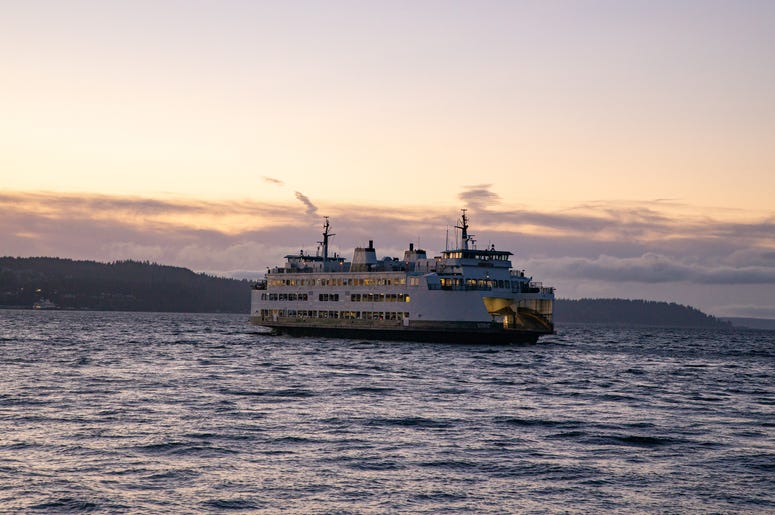 Washington State Ferry Leaves Mukilteo for Clinton, WA