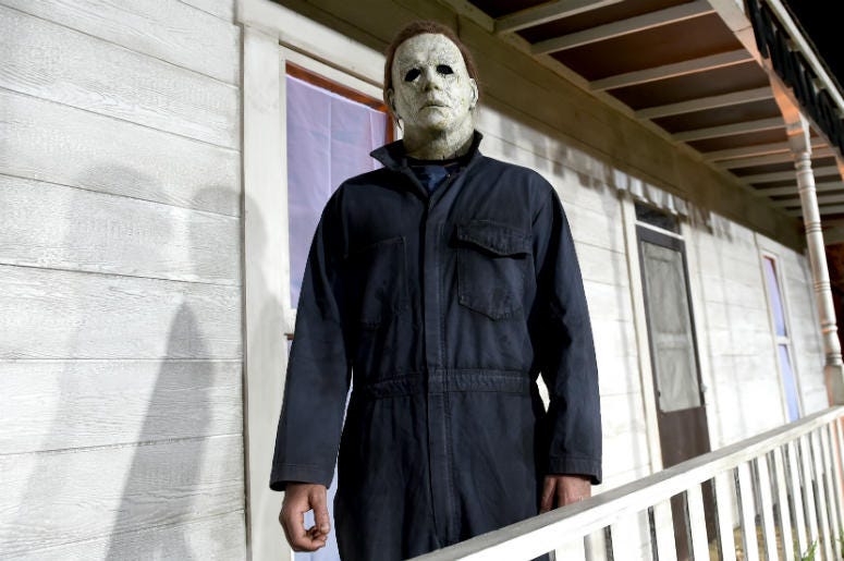 An actor dressed as the character of Michael Myers attends the Universal Pictures' 'Halloween' premiere An actor dressed as the character of Michael Myers attends the Universal Pictures' 'Halloween' premiere