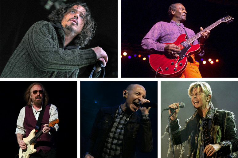 Tom Petty, Chester Bennington, Chuck Berry, Chris Cornell, and David Bowie Tom Petty, Chester Bennington, Chuck Berry, Chris Cornell, and David Bowie
