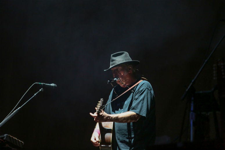 Neil Young performs on the second night of Desert Trip at the Empire Polo Club Neil Young performs on the second night of Desert Trip at the Empire Polo Club