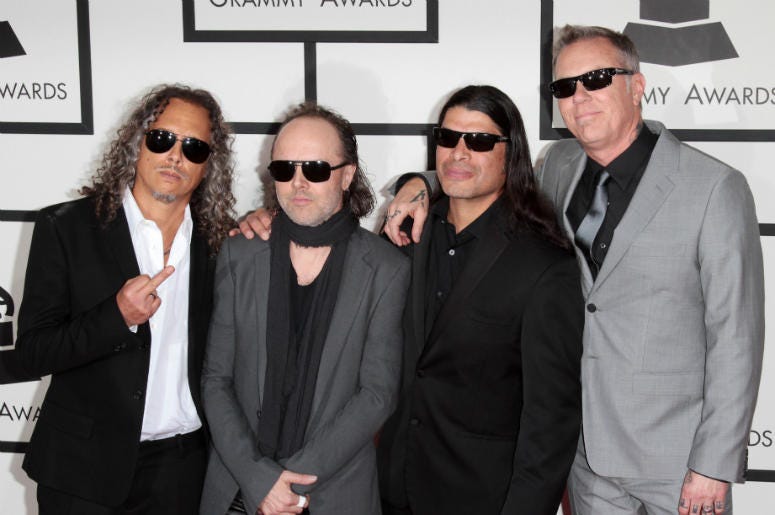 Metallica arrives at the 56th Grammy Awards held at the Staples Center on January 26, 2014 Metallica arrives at the 56th Grammy Awards held at the Staples Center on January 26, 2014