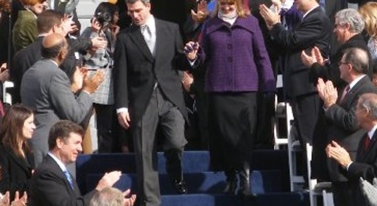 Ken Cuccinelli descends the South Portico on Inauguration Day, January 17, 2010. (Matt Demlein, WRVA)