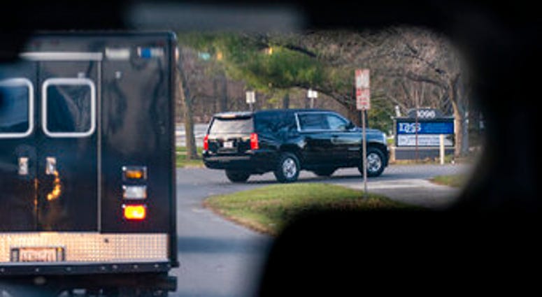 motorcade with President-elect Joe Biden aboard arrives at Delaware Orthopaedic Specialists to see a doctor, Sunday, Nov. 29, 2020, in Newark, Del. Biden slipped while playing with his dog Major, and twisted his ankle. (AP Photo/Carolyn Kaster) motorcade with President-elect Joe Biden aboard arrives at Delaware Orthopaedic Specialists to see a doctor, Sunday, Nov. 29, 2020, in Newark, Del. Biden slipped while playing with his dog Major, and twisted his ankle. (AP Photo/Carolyn Kaster)