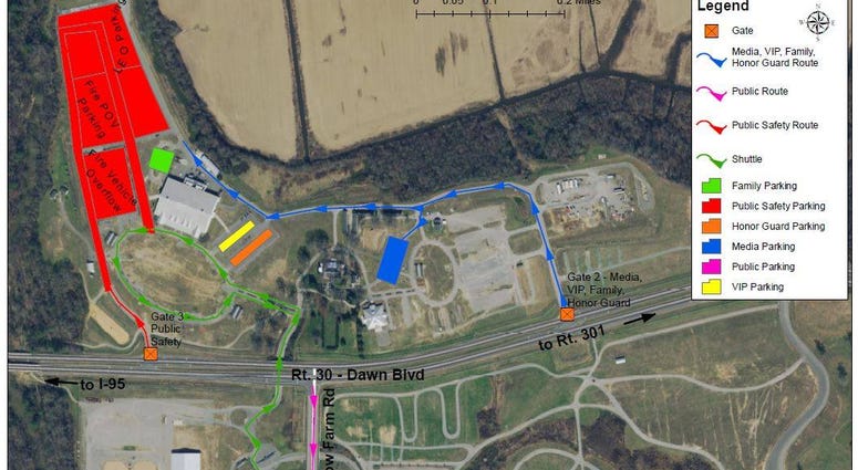 Map For Parking For The Memorial Service For Lt. Brad Clark. (Hanover Fire & EMS)