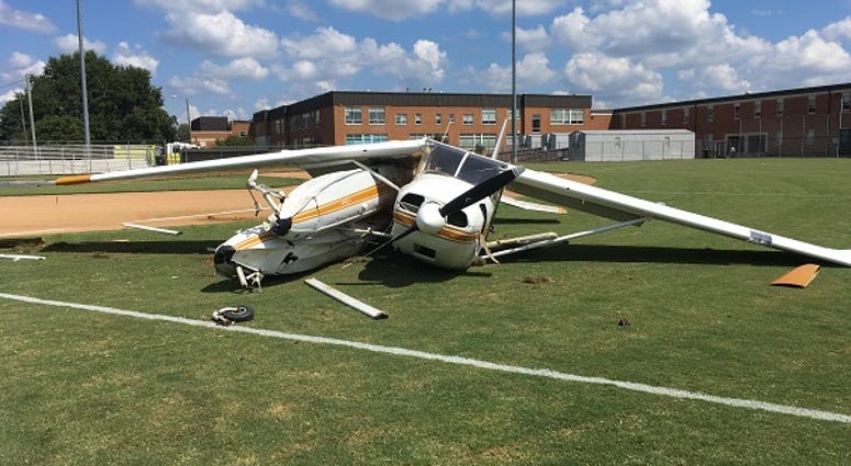 A small plane crashes onto the baseball field at Highland Springs High School on September 5, 2018. (Virginia State Police)