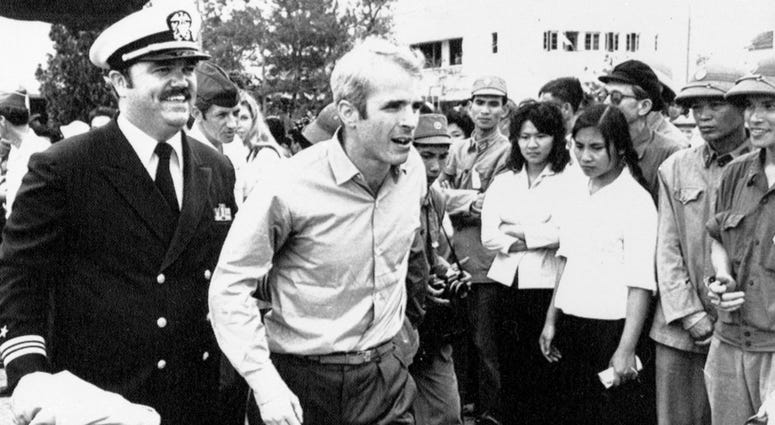 John McCain being released from Hanoi prison in March 1973