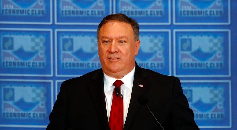 .S. Secretary of State Mike Pompeo speaks at an Economic Club of Detroit luncheon in Detroit, Monday, June 18, 2018. (AP Photo/Paul Sancya)