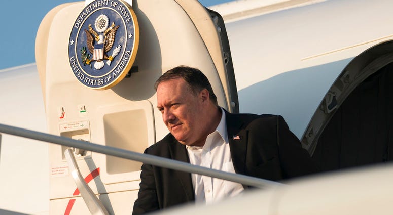 Secretary of State Mike Pompeo arrives at Andrews Air Force Base, Md., Thursday, July 12, 2018. (AP Photo/Andrew Harnik, Pool)