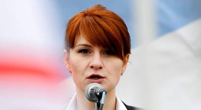 In this photo taken on Sunday, April 21, 2013, Maria Butina, leader of a pro-gun organization in Russia, speaks to a crowd during a rally in support of legalizing the possession of handguns in Moscow, Russia. (AP Photo) In this photo taken on Sunday, April 21, 2013, Maria Butina, leader of a pro-gun organization in Russia, speaks to a crowd during a ra in support of legalizing the possession of handguns in Moscow, Russia. (AP Photo)