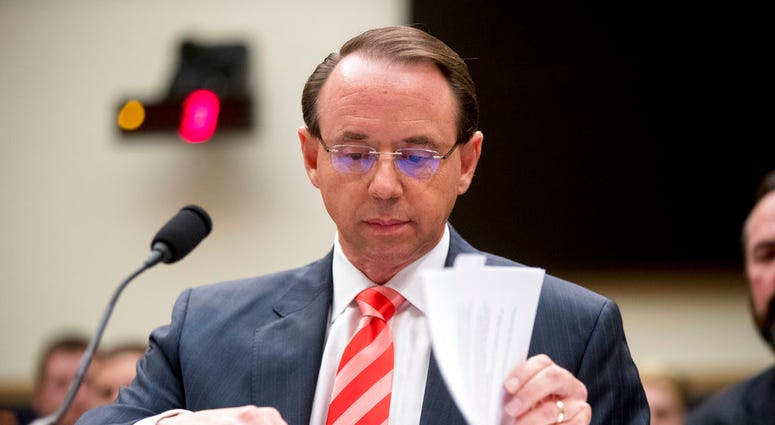 In this June 28, 2018, file photo, Deputy Attorney General Rod Rosenstein appears before a House Judiciary Committee hearing on Capitol Hill in Washington. (AP Photo/Andrew Harnik, File)
