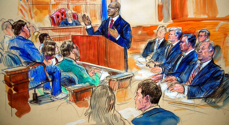Courtroom sketch during opening arguments in the trial of President Donald Trump's former campaign chairman Manafort's on tax evasion and bank fraud charges. (Dana Verkouteren via AP)