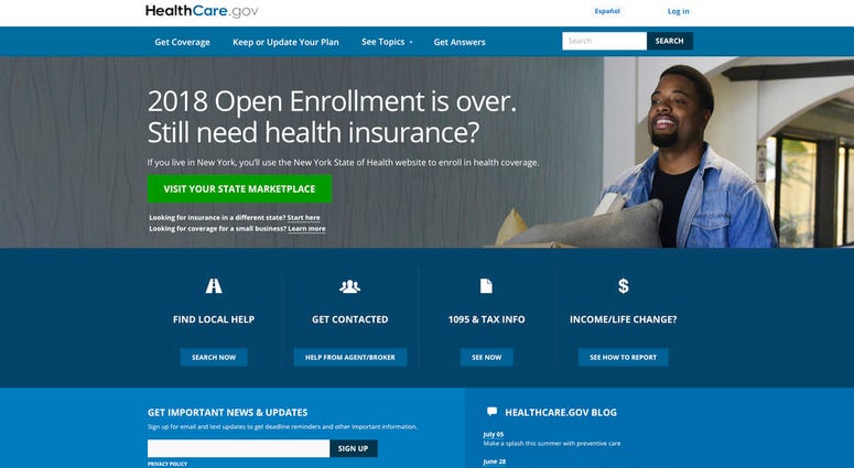 The HealthCare.gov website main page. The Trump administration is clearing the way for insurers to sell short-term health plans as a bargain alternative to pricey “Obamacare” for consumers struggling with high premiums. (HHS via AP) The HealthCare.gov website main page. The Trump administration is clearing the way for insurers to sell short-term health plans as a bargain alternative to pricey “Obamacare” for consumers struggling with high premiums. (HHS via AP)