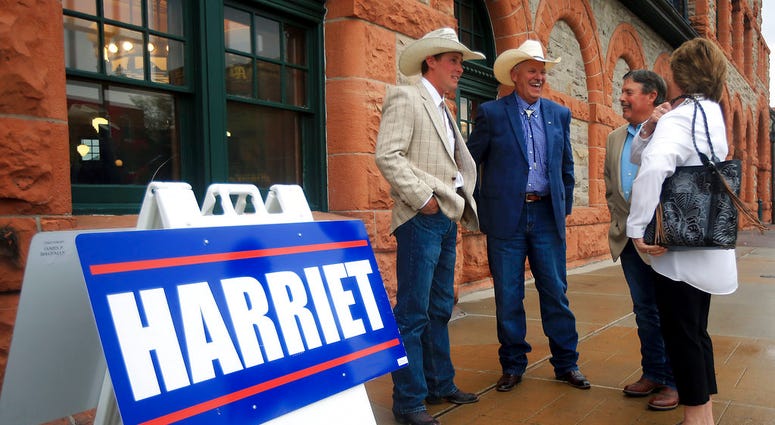 Outside a watch party for Harriet Hageman