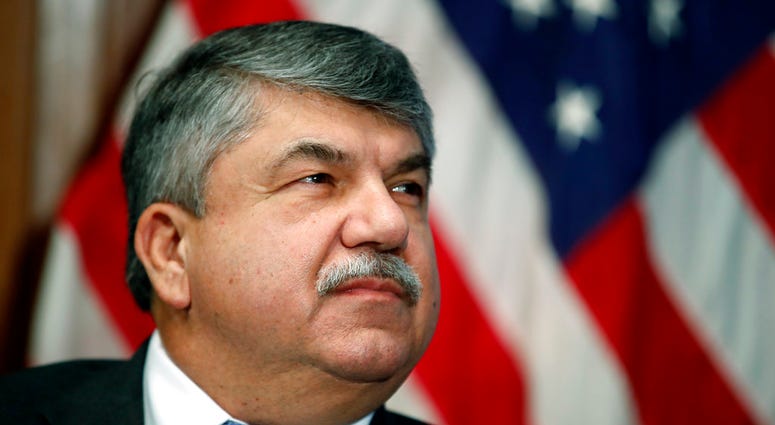 In this April 4, 2017 file photo, AFL-CIO president Richard Trumka listens at the National Press Club in Washington.