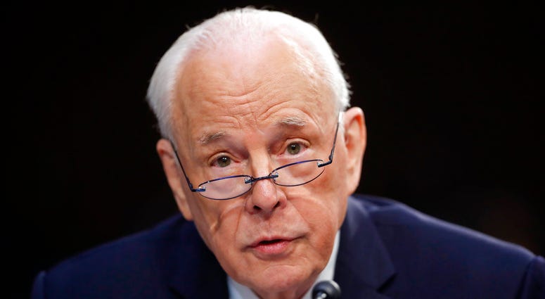 Sept. 7, 2018, photo, John Dean, former Counsel to the President President Richard Nixon, speaks to the Senate Judiciary Committee during the final stage of the confirmation hearing for President Donald Trump's Supreme Court nominee, Brett Kavanaugh