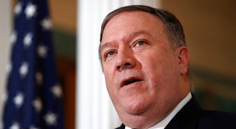 Secretary of State Mike Pompeo speaks about refugees as he makes a statement to the media Monday, Sept. 17, 2018, at the State Department in Washington.