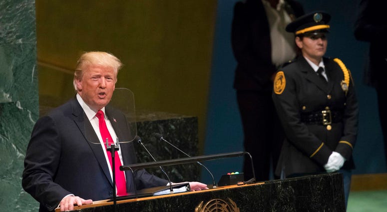 President Donald Trump addresses the 73rd session of the United Nations General Assembly, Tuesday, Sept. 25, 2018 at U.N. headquarters. (AP Photo/Mary Altaffer)