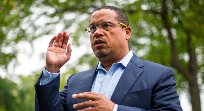 In this Aug. 17, 2017, file photo, U.S. Rep. Keith Ellison addresses campaign volunteers and supporters in Minneapolis. (Alex Kormann /Star Tribune via AP, File)