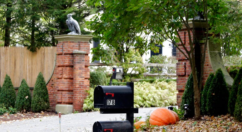 Mailboxes stand outside the entrance to a house owned by philanthropist George Soros in Katonah, N.Y.