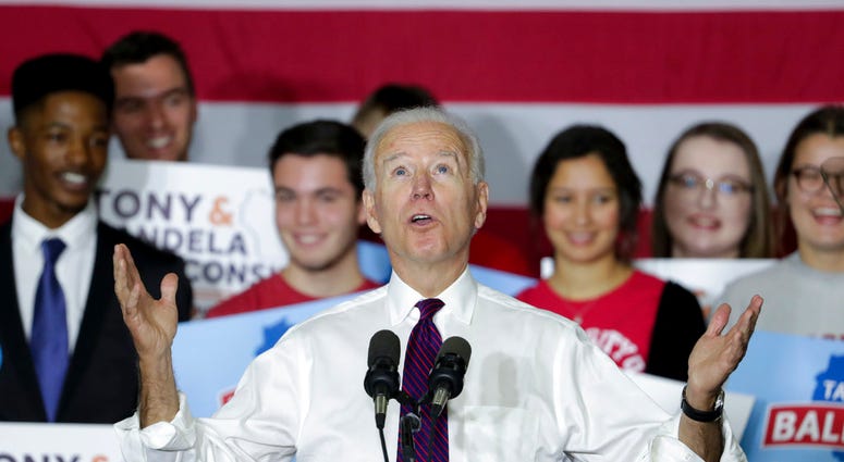 Former Democratic Vice President Joe Biden speaks during a rally with Wisconsin Democrats on the University of Wisconsin-Madison Campus, Tuesday Oct. 30, 2018, in Madison Wis.
