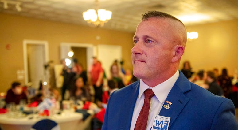 Richard Ojeda, Democratic candidate for West Virginia's 3rd Congressional district, watches election results during his campaign's watch party at Special Occasions in Yuma, near Logan, W.Va., Tuesday, Nov. 6, 2018.