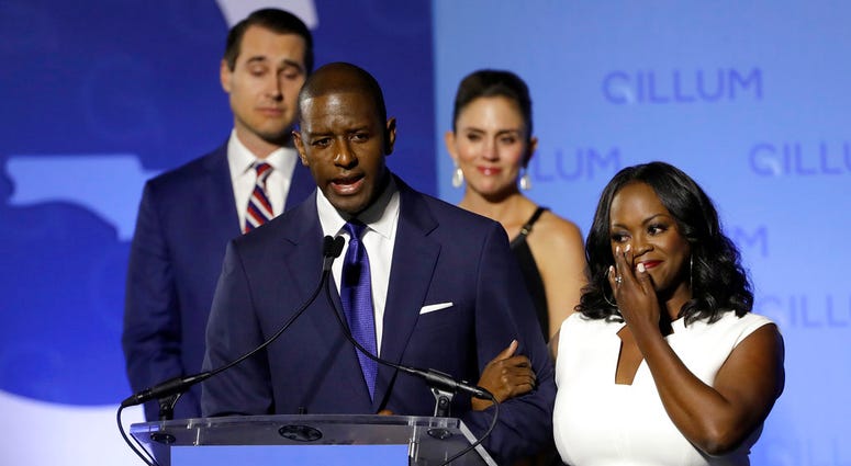 Florida Democratic gubernatorial candidate Andrew Gillum gives his concession speech Tuesday, Nov. 6, 2018, in Tallahassee, Fla. (AP Photo/Chris O'Meara)