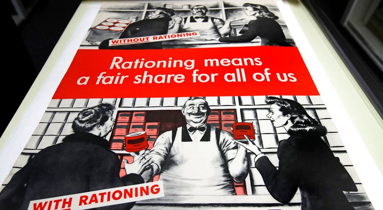 An original Office of Price Administration rationing poster is shown from the archive at the Rochester Public Library in Rochester, N.H., Thursday, Nov. 8, 2018.