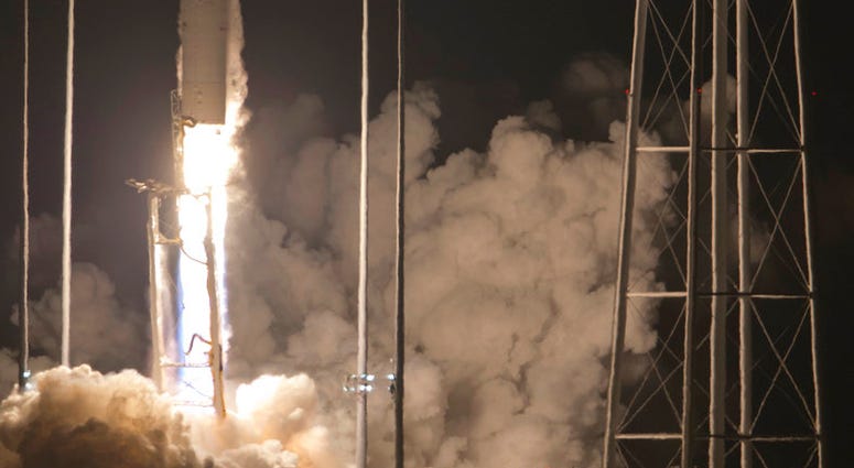 Northrop Grumman Antares rocket lifts off from the launch pad at NASA's Wallops Flight Facility in Wallops Island, Va., Saturday, Nov. 17, 2018. The rocket will deliver supplies to the International Space Station.