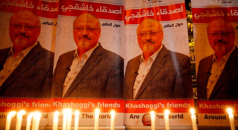 (File photo, candles, lit by activists, protesting the killing of Saudi journalist Jamal Khashoggi, are placed outside Saudi Arabia's consulate, in Istanbul, during a candlelight vigil. (AP Photo/Lefteris Pitarakis, File) (File photo, candles, lit by activists, protesting the killing of Saudi journalist Jamal Khashoggi, are placed outside Saudi Arabia's consulate, in Istanbul, during a candlelight vigil. (AP Photo/Lefteris Pitarakis, File)