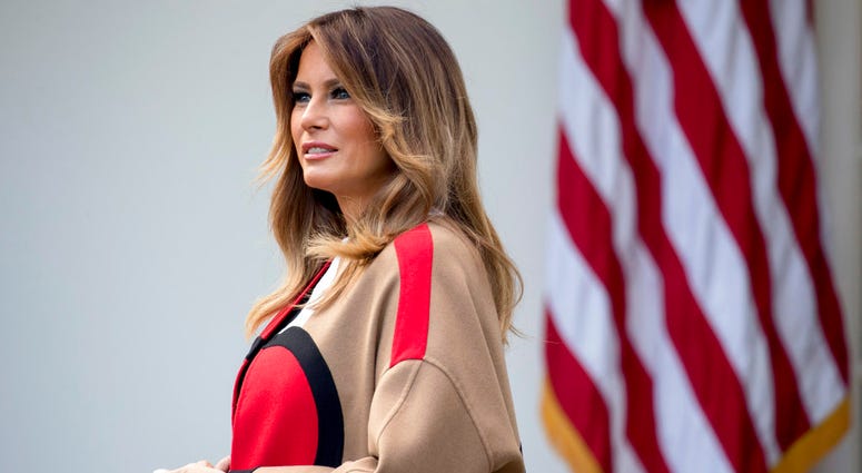 First lady Melania Trump attends a ceremony to pardon the National Thanksgiving Turkey in the Rose Garden of the White House in Washington, Tuesday, Nov. 20, 2018.